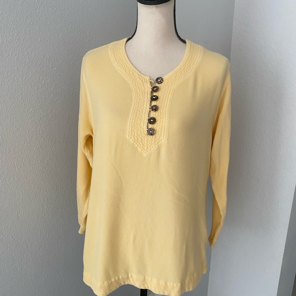 DAIRI Fashion Women Half Buttons Long Sleeves Yellow Tunic Top | | M